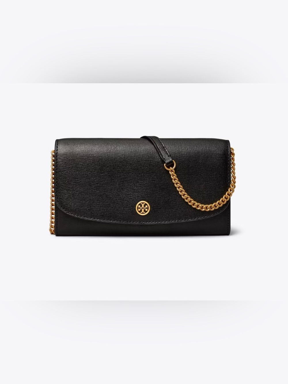 Tory Burch Robinson Crossbody - Black Leather Shoulder Bag with Gold Chain
